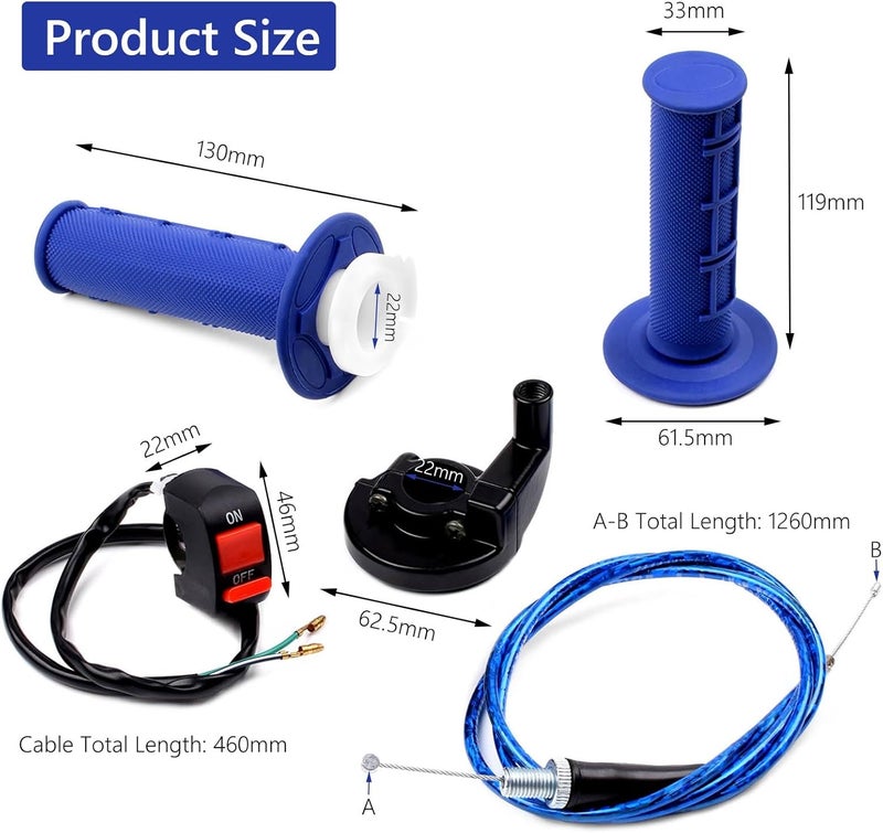 Riyitauto 7/8 22mm Throttle Handle Grips Cable Clamp On Off Switch for 50cc 90cc 110cc 125cc 200cc 250cc 4-Stroke Quad ATV Mini Bike Dirt Bike Pocket Bike with Soft Rubber Handle (Blue) - Image 5